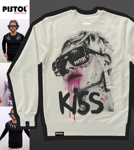 Pistol Boutique Men's Beige SUNGLASSES KISS GRAFFITI GIRL Sweatshirt Jumper - Picture 1 of 12