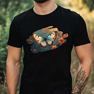 Mens Butterfly Flower Print Cotton T-Shirt Size XS to 5XL