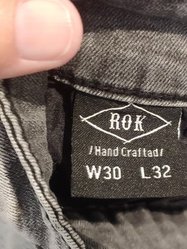 ROK Jeans skinny moto nero lavaggio chiaro fatto a mano zip a costine uomo 30 x 32 - Foto 8 di 10