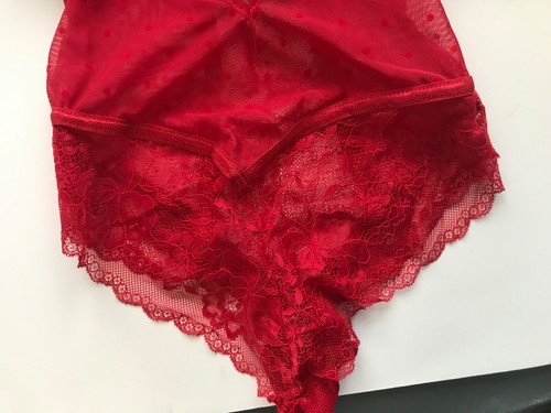 Jessica Simpson Solid Red Lace Teddy Bodysuit Sexy NWT Small Snap Crotch JS35741 - Picture 5 of 8