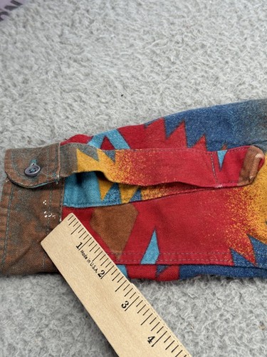 VINTAGE Woolrich Shirt Mens M Red Flannel Soutwestern Aztec Navajo Colorful USA - Picture 14 of 15