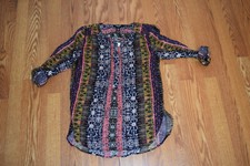 NWT Womens NINE WEST JEANS Coffee Musical Tapestry Lucy Tunic Blouse Shirt S 