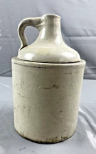 Vintage Stoneware Jug Crock With Handle 11" Tall Marked But Unreadable
