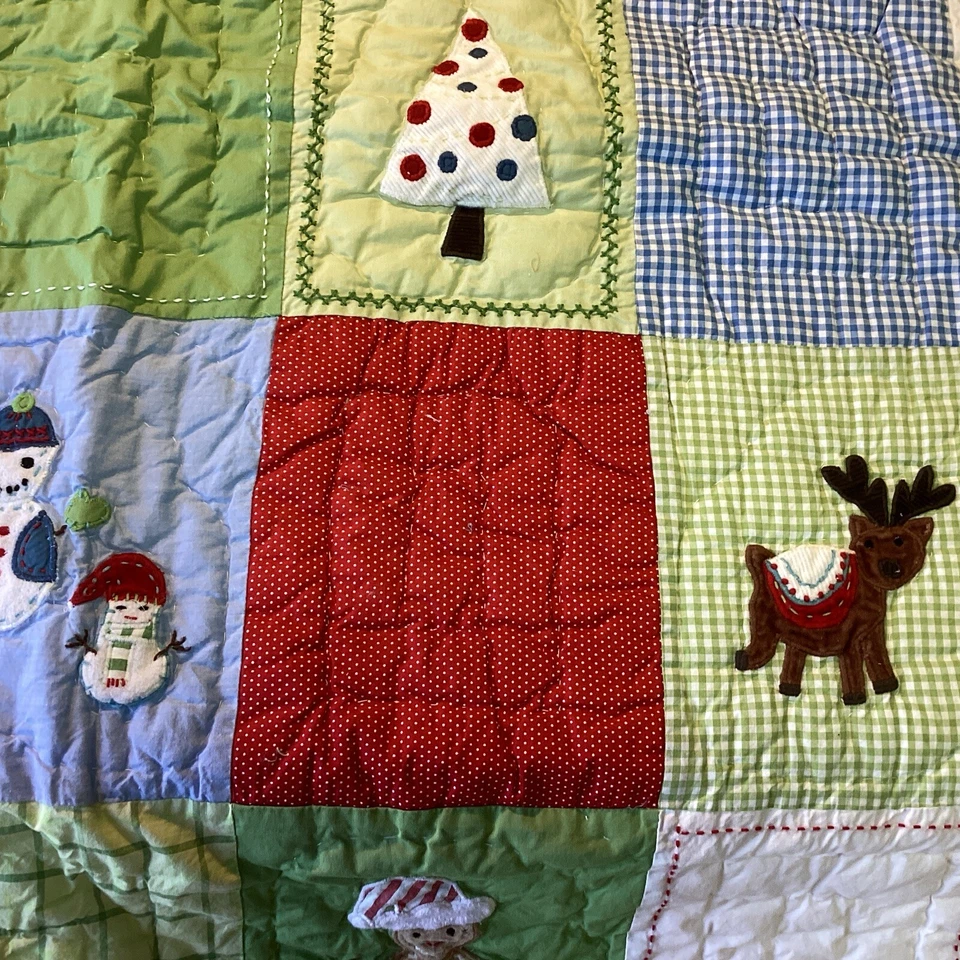 NEW Pottery Barn Kids Holiday Snowman Santa Quilt 48 X  35 Christmas - Image 3 of 4