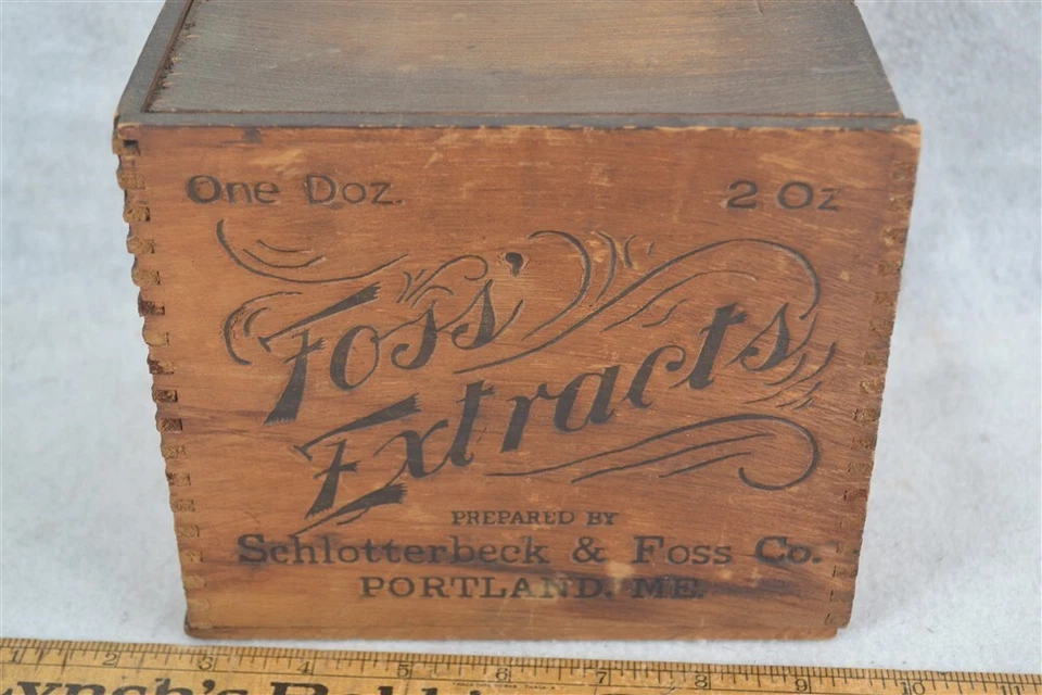 Antigua Caja Publicidad Madera Envío 4 Lados Impresión Foss Vainilla Slide Top 19º Foto 2 de 4