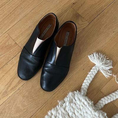 & Other Stories Black Leather Oxford Loafers Size 38 Classic Preppy Work Office