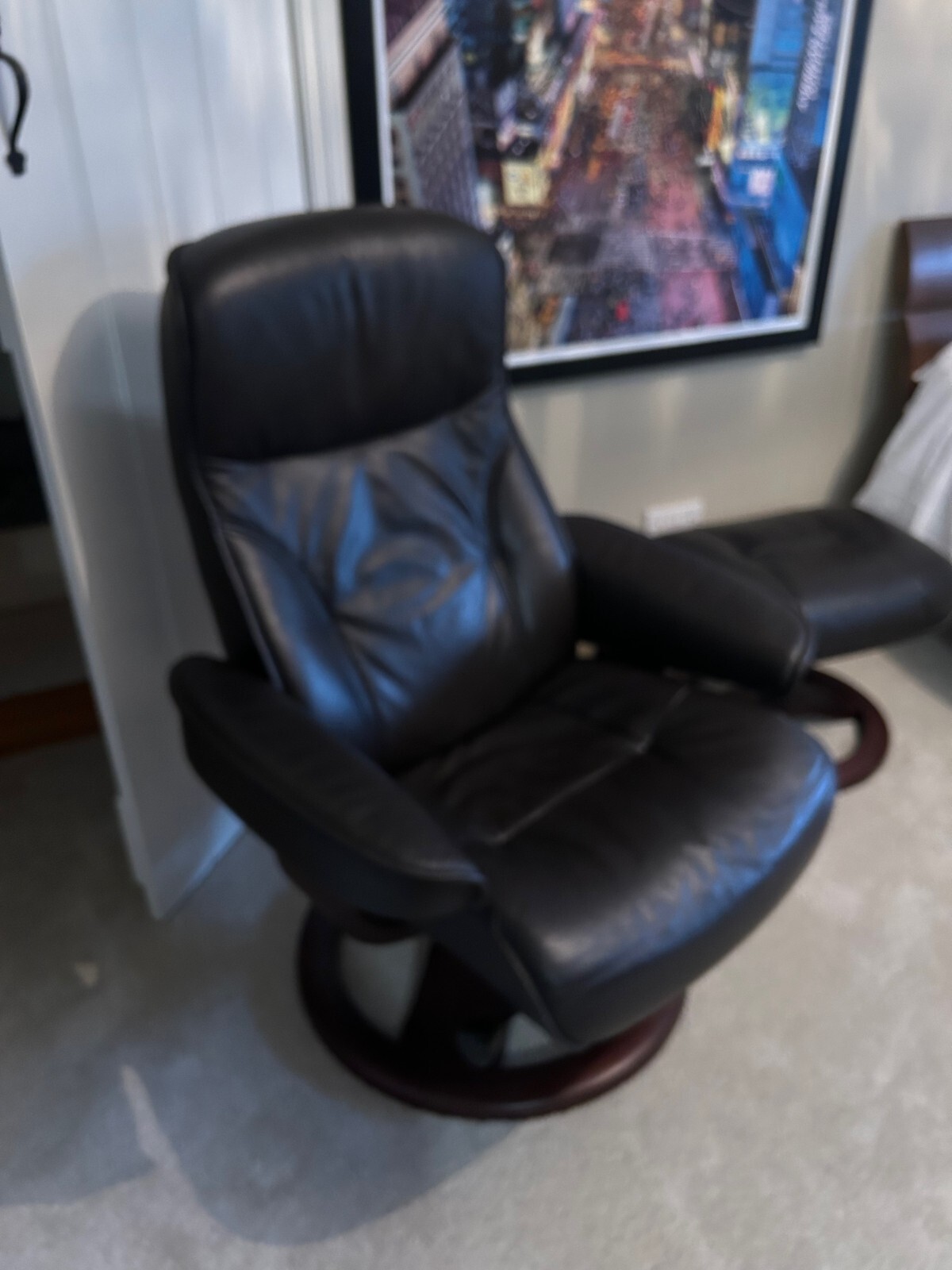 John Lewis Leather Recliner with foot stool eBay