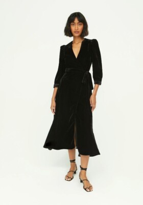RHODE Lainey Velvet Midi Wrap Dress Black Womens Size XS | eBay