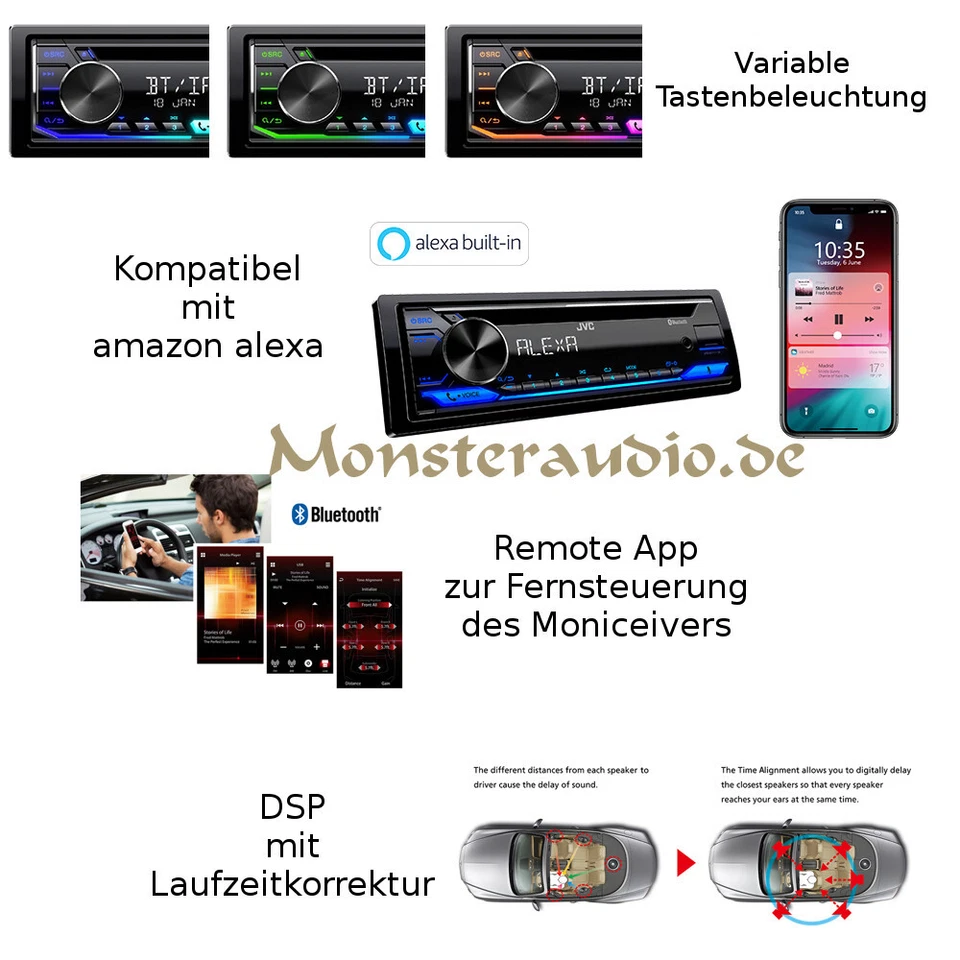 JVC KD-DB922BT mit DAB+ Antenne Autoradio Bluetooth 1-DIN für Android iOS iPhone - Bild 3 von 4