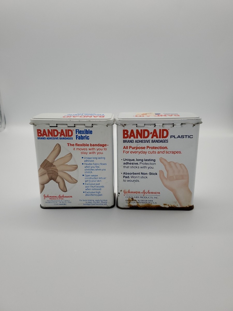 2 Vintage 1980's Band-Aid Bandages Tins Johnson & Johnson Retro