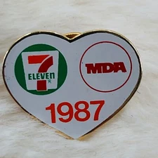 Vtg 1987 MDA & 7 Eleven Heart Shaped Lapel Pin