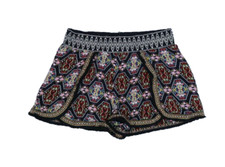 Umgee Womens Multicolor Floral Aztec Print Fringe Trim Layered BOHO Shorts S