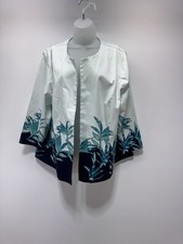 Chicos Crown Crane Bird Floral Print Open Front Jacket 3/4 Sleeves Women  s 4 XXL