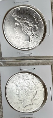 Set of 2• 1922 PEACE DOLLARS P & D Mints- Uncertified/Ungraded XF/VF .90 Silver
