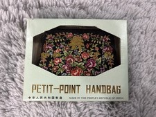 Vintage Petit-Point Black Victorian Floral Needlepoint Handbag New In Box NIB 