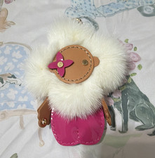 Pink White  Tan Faux Fur Girl Bag Charm Key Chain w/ Bow Solid Fashion