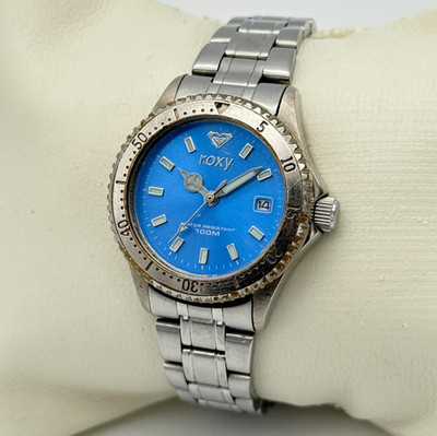 Women's ROXY Silver Tone Surfing/Sport Watch, Blue Dial, Steel Bracelet, RX100