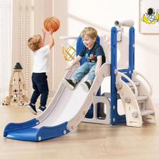 6-In-1 Toddler Slide, Indoor/Outdoor Playset for Ages 1-3, with Basketball and T