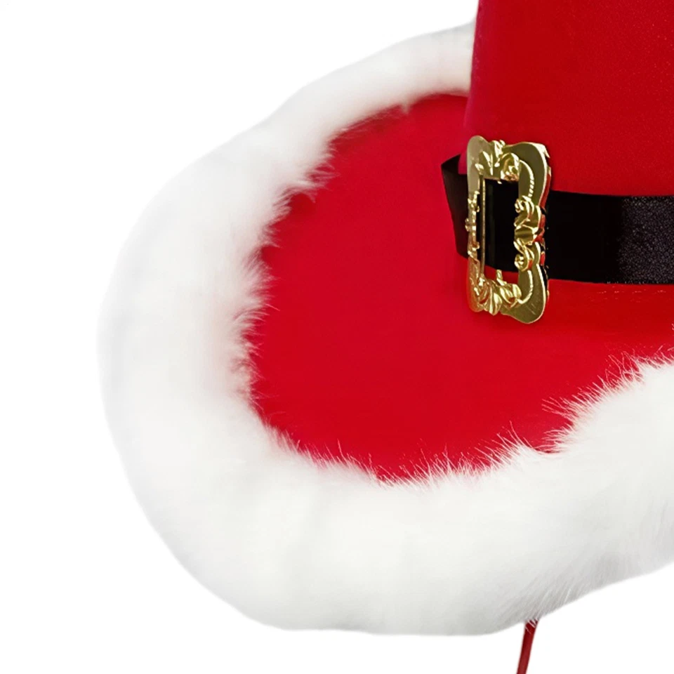 Christmas Red Cowboy Hat With White Plush Trim For Party Holiday Photo Props - Image 4 of 4