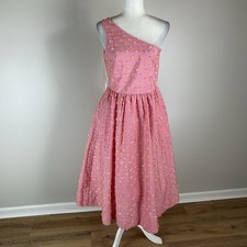 J Crew Size 4 S Taffeta One shoulder Eyelash MIDI Dress New Pink Fringe Preppy