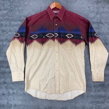 Vintage Wrangler Western Button Up Shirt Aztec Tribal Snap Mens Size Large