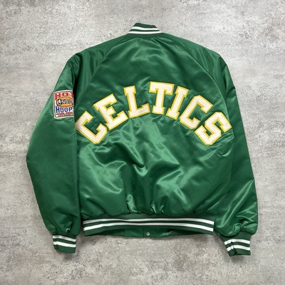 VTG 90s NBA BOSTON CELTICS CHALK LINE SATIN BOMBER JACKET SPELL