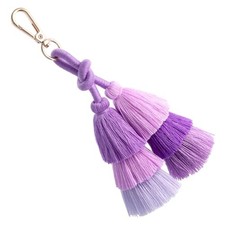 Handmade purple Boho Pom Bag Charm Tassel Keychains, Handmade Car Key Purple