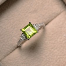 2CT Peridot Square Gemstone 925 Silver Plated Statement Ring Duty Free