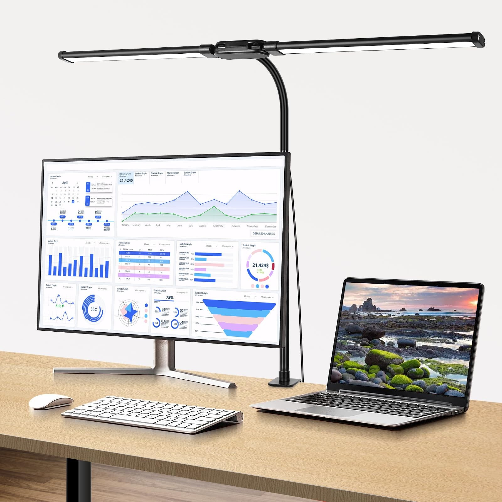 Woputne Desk lamp with Clamp, Super Wide & Bright, 5 Color Modes X 10 Brightness