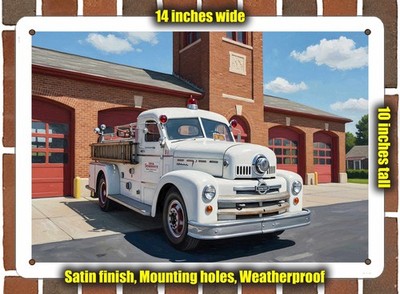 Metal Sign - 1956 Seagrave Fire Truck Oil Painting - 14x10