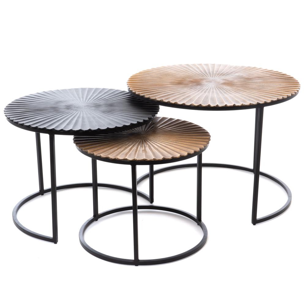 Mes Noir Table Basse Ronde Gigogne - Et Or - Image 2