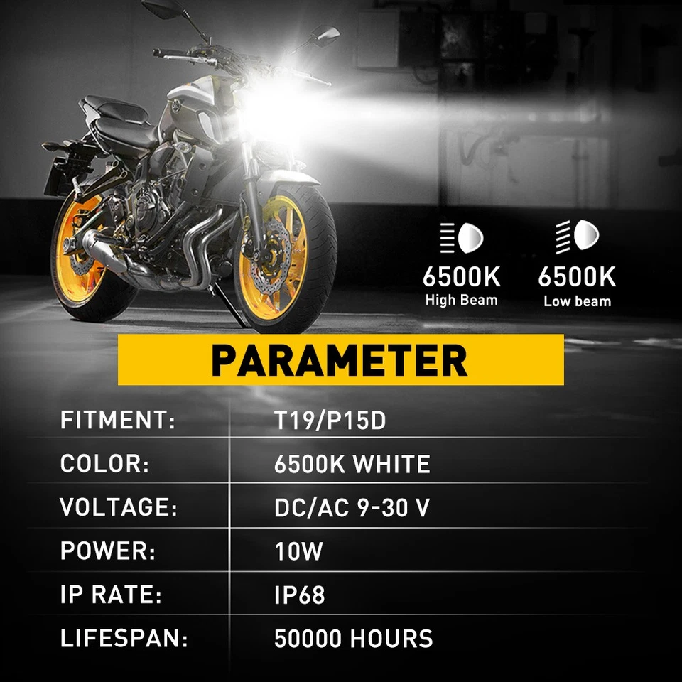 Faros LED ámbar 6500K blanco T19LED faros de haz alto bajo 1-5x para motocicleta 3000K Foto 2 de 4