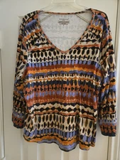 Westbound Woman Abstract Purple Rust Wide Neck LS Top Sz 2X FREE SHIPPING 