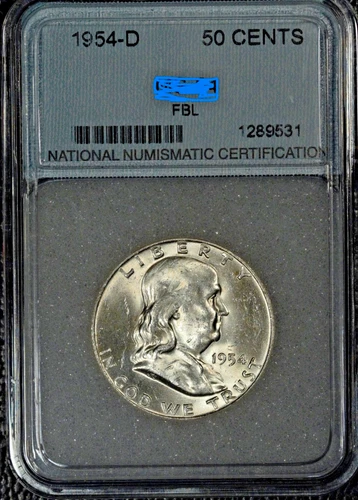 1954-D Franklin Half $ ,Choice BU, FBL, National Numismatic Certification, NNC