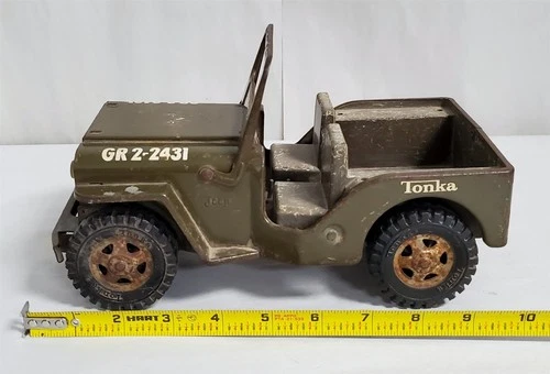 D-195 VINTAGE 1960'S TONKA MILITARY ARMY JEEP MODEL GR2-2431 PRESSED STEEL TOY!