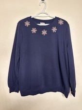 Talbots Size XLP Navy Crew Neck Pull Over Sweatshirt Embroidered Colorful Snow
