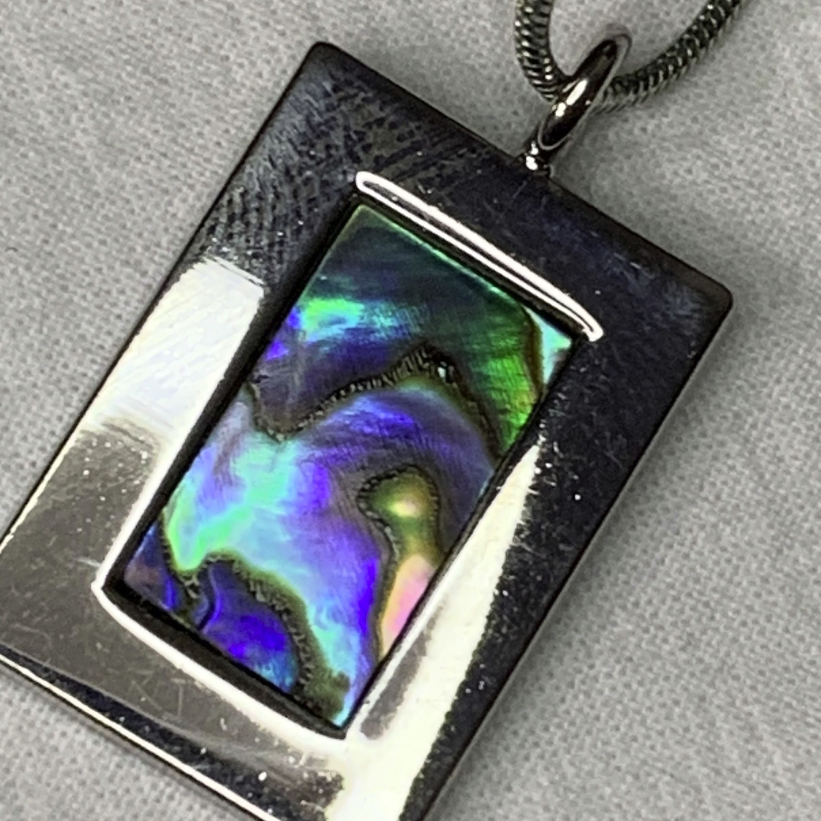 Modernist Rectangle Abalone Shell Inlay Pendant N… - image 5