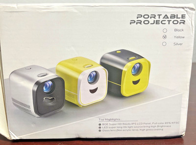 Portable Mini LED Projector L1 Series   NEW Open Box   Yellow   With Packaging