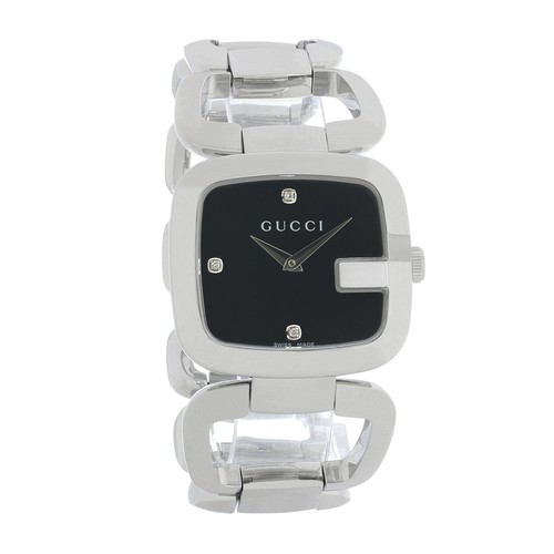 Gucci 125 G Series Damen Diamant Edelstahl Quarz Uhr YA125406