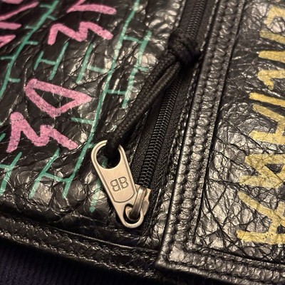 Balenciaga Black Crinkled Leather Graffiti Explorer Strap Pouch