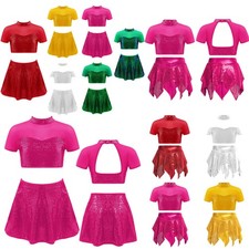 kids girls dance dress christmas costume sparkle sequins corp top tutu skirts