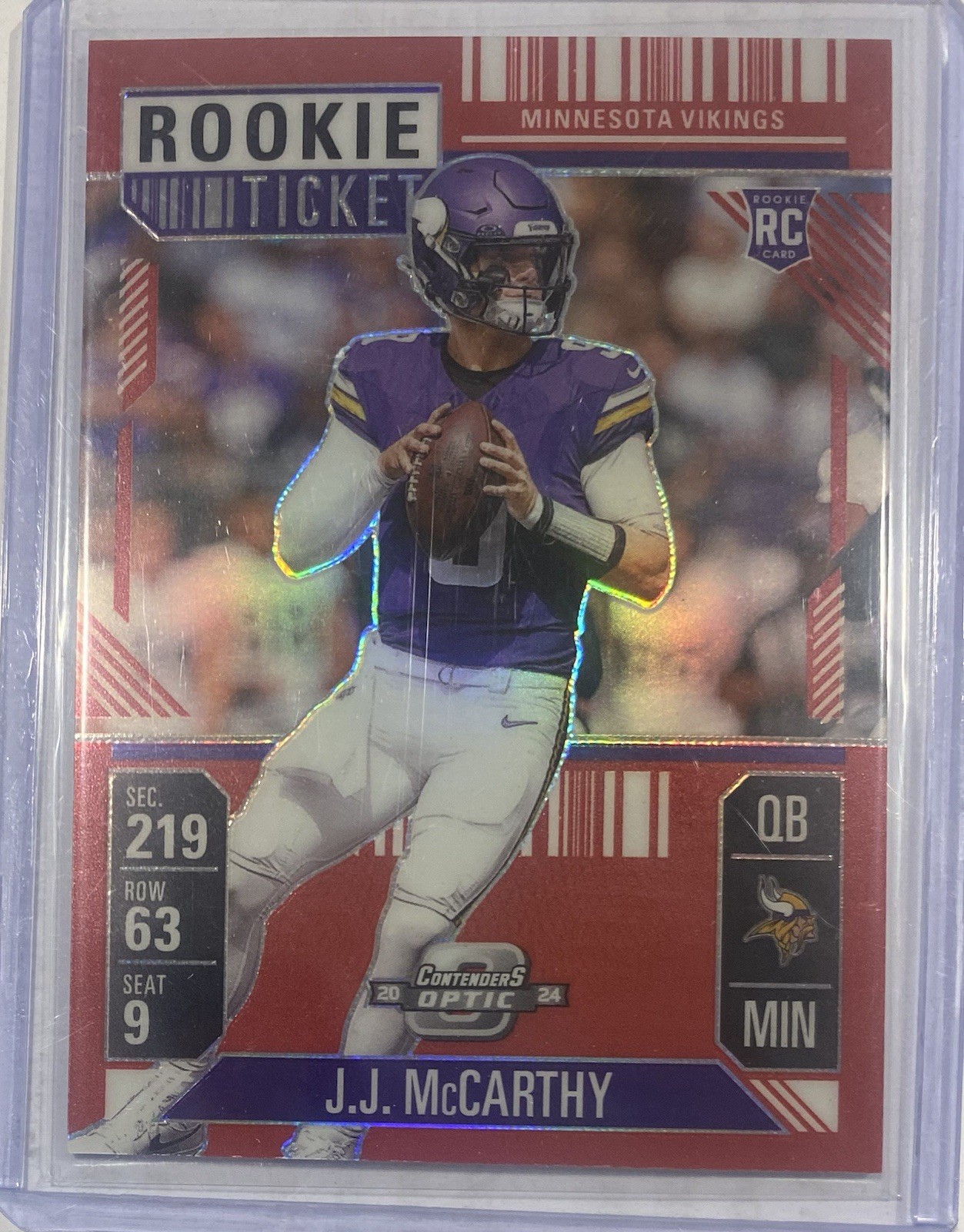 2024 Panini Contenders Optic - Rookie Ticket J.J. McCarthy #71 Red Prizm /199 RC