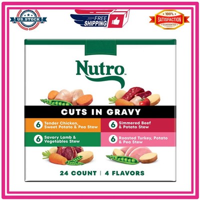 Nutro Grain Free Wet Dog Food Variety Pack 24 x 3.5 oz Trays Beef Lamb Chicken