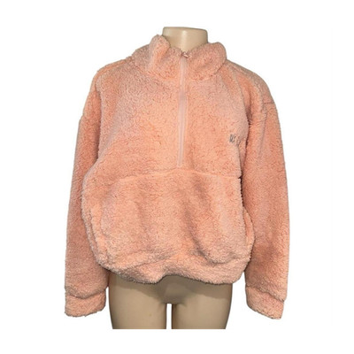 Six Flags Peach Fleece Pullover Sweatshirt 1/4 Zip Kangaroo Pocket Embroidered