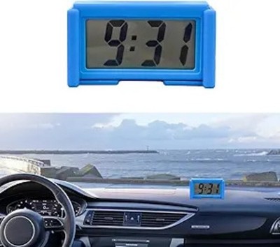 Mini Car Digital Clock with Clear LCD Screen, Adhesive Dashboard C Color: Blue