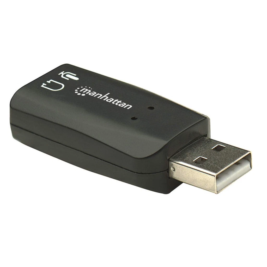 Adaptador de sonido Manhattan USB-A, micrófono/audio de 3,5 mm, USB 2,0, negro, garantía de 3 años