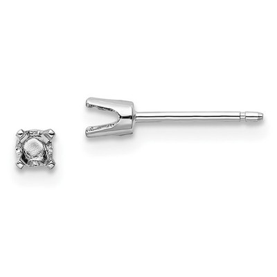 Real 14K White Gold 2.75mm Round Stud Earring Mounting w/backs; Women & Men