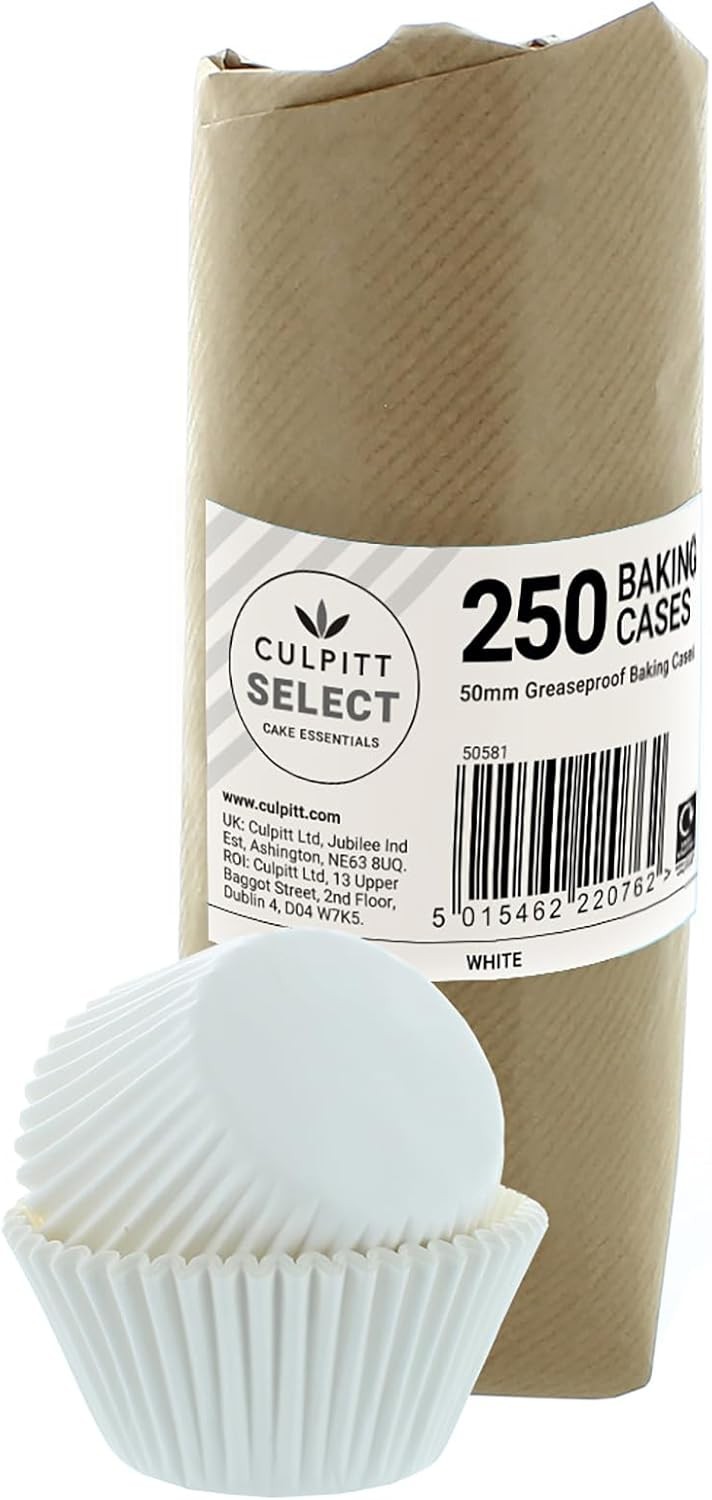 Culpitt Select White Baking Cases, Greaseproof Paper Baking Cups, 50mm Cupcake
