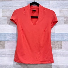 W BY WORTH Ponte Knit Tee Orange V Neck Short Sleeve Cotton Blend Womens P XS