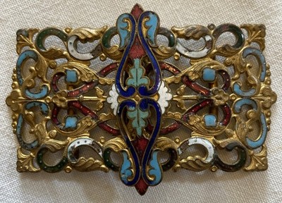  Antik / Vintage Messing und Champleve Emaille aufwendige Jugendstil Gürtelschnalle